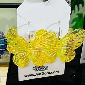 JenDore Handmade Yellow Butterfly Dangle Drop Earrings Hypoallergenic